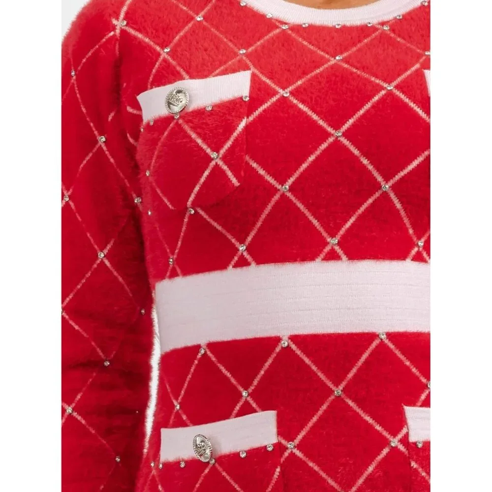 NWT Long Sleeve Front Pocket Coloblock Studs Detailed  Bodycon Mini Dress M - Picture 2 of 8